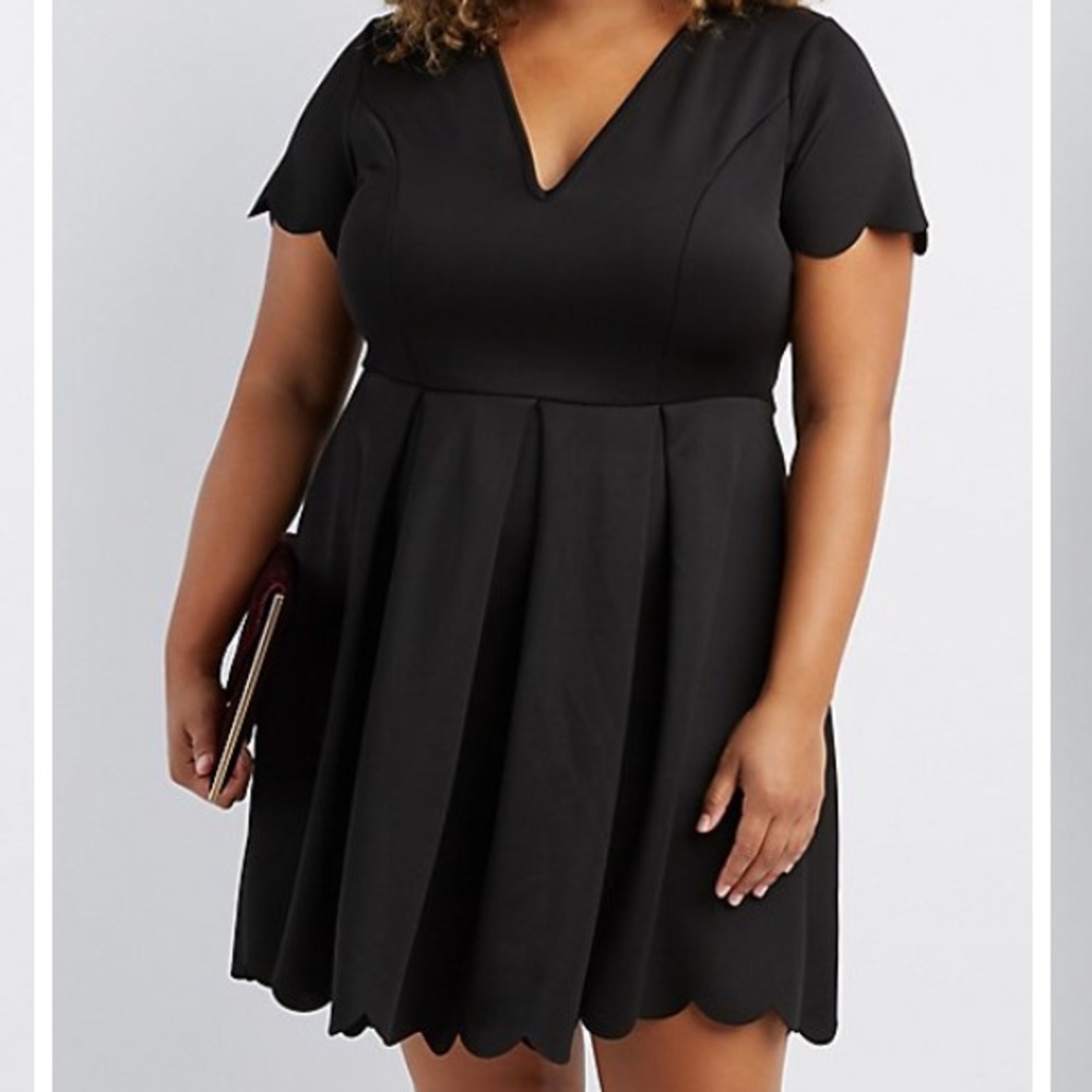 BNWT 1x Black scalloped scuba dress